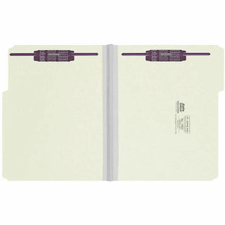 Recycled Pressboard Fastener Folders, 1/3-Cut Tabs, Two SafeSHIELD Fasteners, 1" Expansion, Letter Size, Gray-Green, 25/Box
