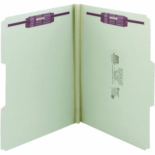 Recycled Pressboard Fastener Folders, 1/3-Cut Tabs, Two SafeSHIELD Fasteners, 1" Expansion, Letter Size, Gray-Green, 25/Box