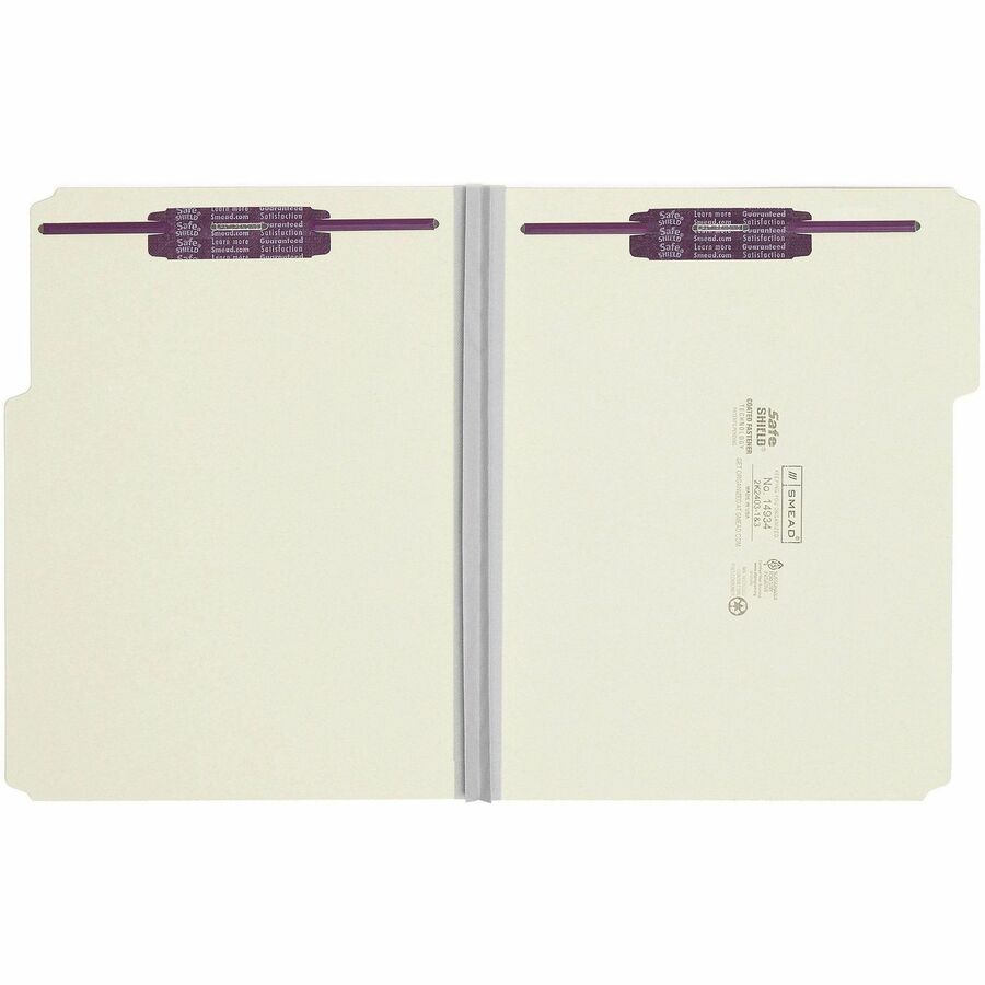 Recycled Pressboard Fastener Folders, 1/3-Cut Tabs, Two SafeSHIELD Fasteners, 2" Expansion, Letter Size, Gray-Green, 25/Box