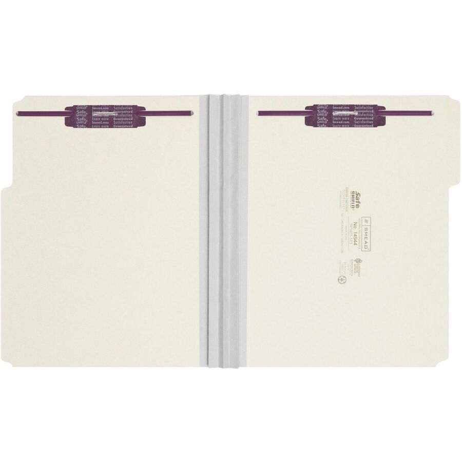 Recycled Pressboard Fastener Folders, 1/3-Cut Tabs, Two SafeSHIELD Fasteners, 3" Expansion, Letter Size, Gray-Green, 25/Box