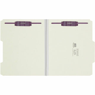 Recycled Pressboard Folders, Two SafeSHIELD Coated Fasteners, 2/5-Cut: R of C, 1" Expansion, Letter Size, Gray-Green, 25/Box