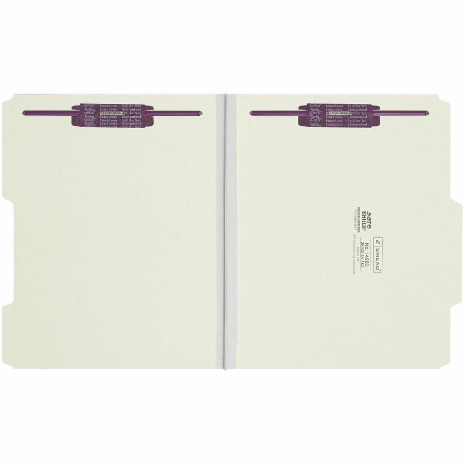 Recycled Pressboard Folders, Two SafeSHIELD Coated Fasteners, 2/5-Cut: R of C, 1" Expansion, Letter Size, Gray-Green, 25/Box