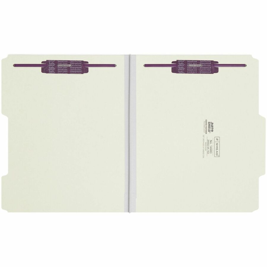 Recycled Pressboard Folders, Two SafeSHIELD Coated Fasteners, 2/5-Cut: R of C, 1" Expansion, Letter Size, Gray-Green, 25/Box