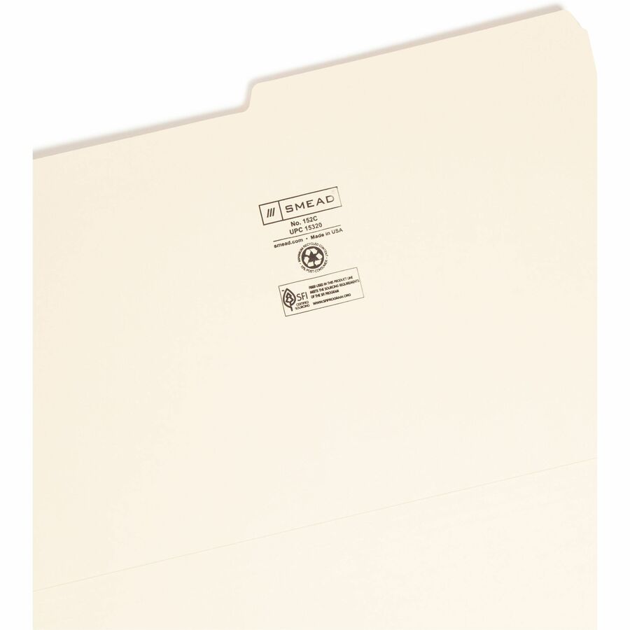 Manila File Folders, 1/2-Cut Tabs: Assorted, Legal Size, 0.75" Expansion, Manila, 100/Box