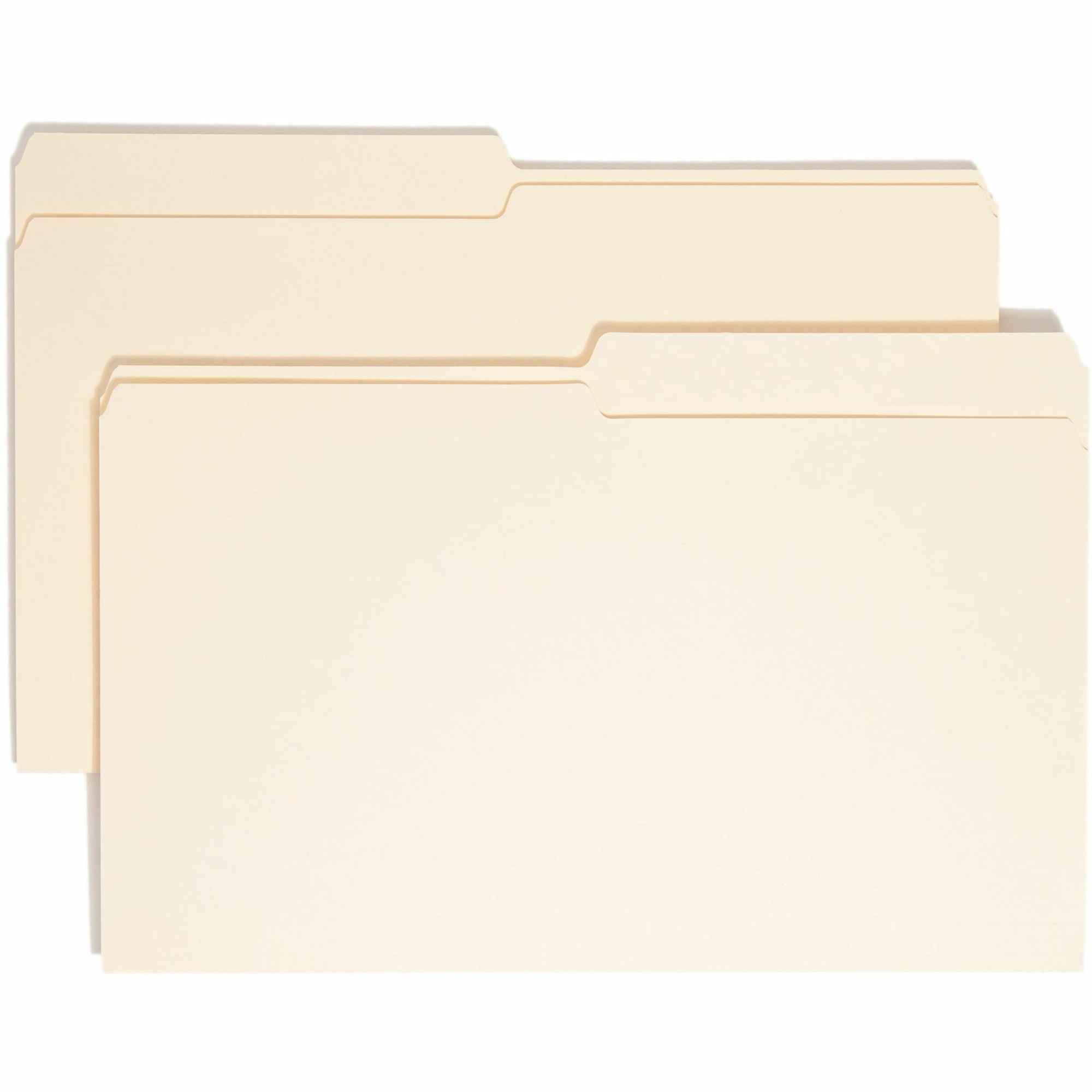 Manila File Folders, 1/2-Cut Tabs: Assorted, Legal Size, 0.75" Expansion, Manila, 100/Box