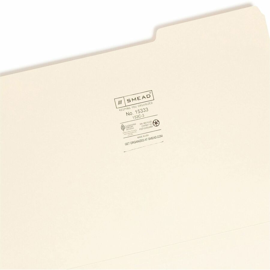 Manila File Folders, 1/3-Cut Tabs: Right Position, Legal Size, 0.75" Expansion, Manila, 100/Box