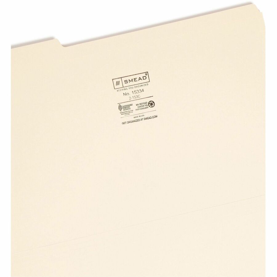 Reinforced Tab Manila File Folders, 1/3-Cut Tabs: Assorted, Legal Size, 0.75" Expansion, 11-pt Manila, 100/Box