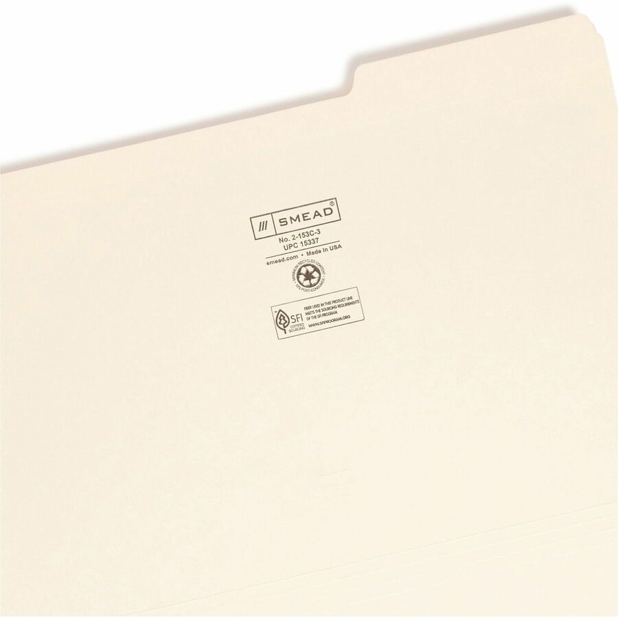 Reinforced Tab Manila File Folders, 1/3-Cut Tabs: Right Position, Legal Size, 0.75" Expansion, 11-pt Manila, 100/Box