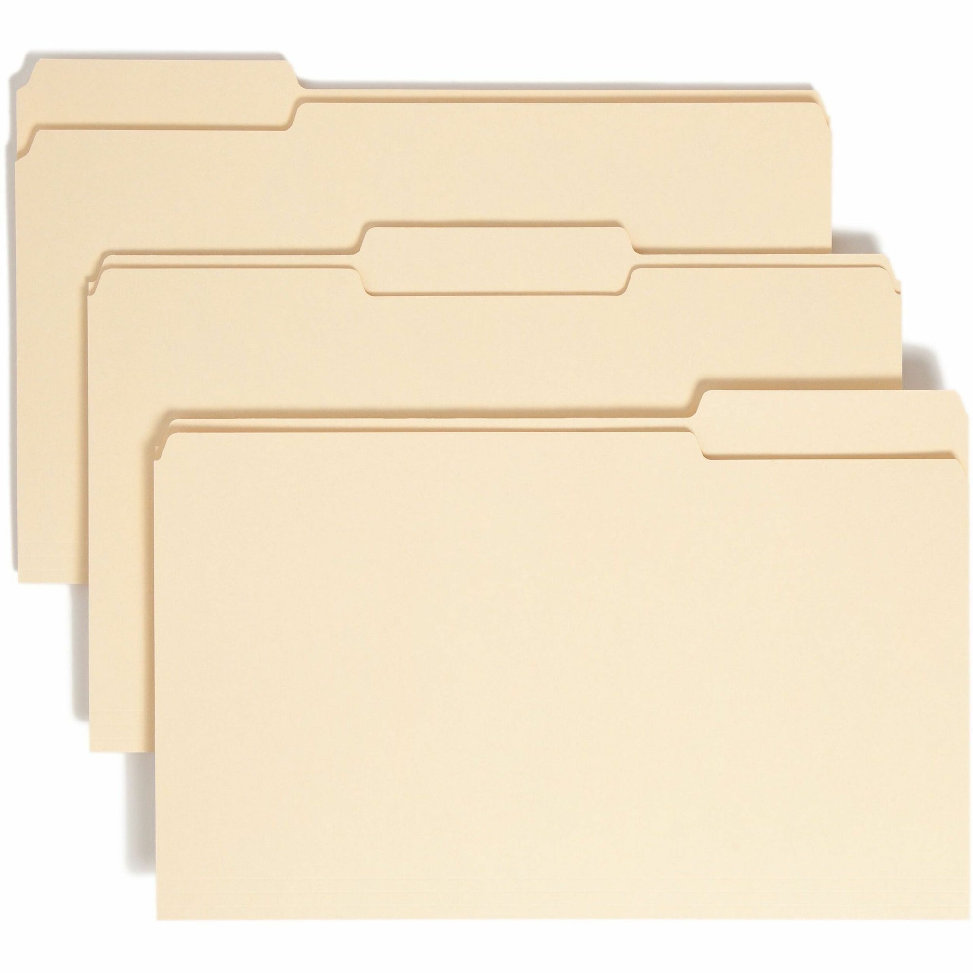 100% Recycled Manila Top Tab File Folders, 1/3-Cut Tabs: Assorted, Legal Size, 0.75" Expansion, Manila, 100/Box