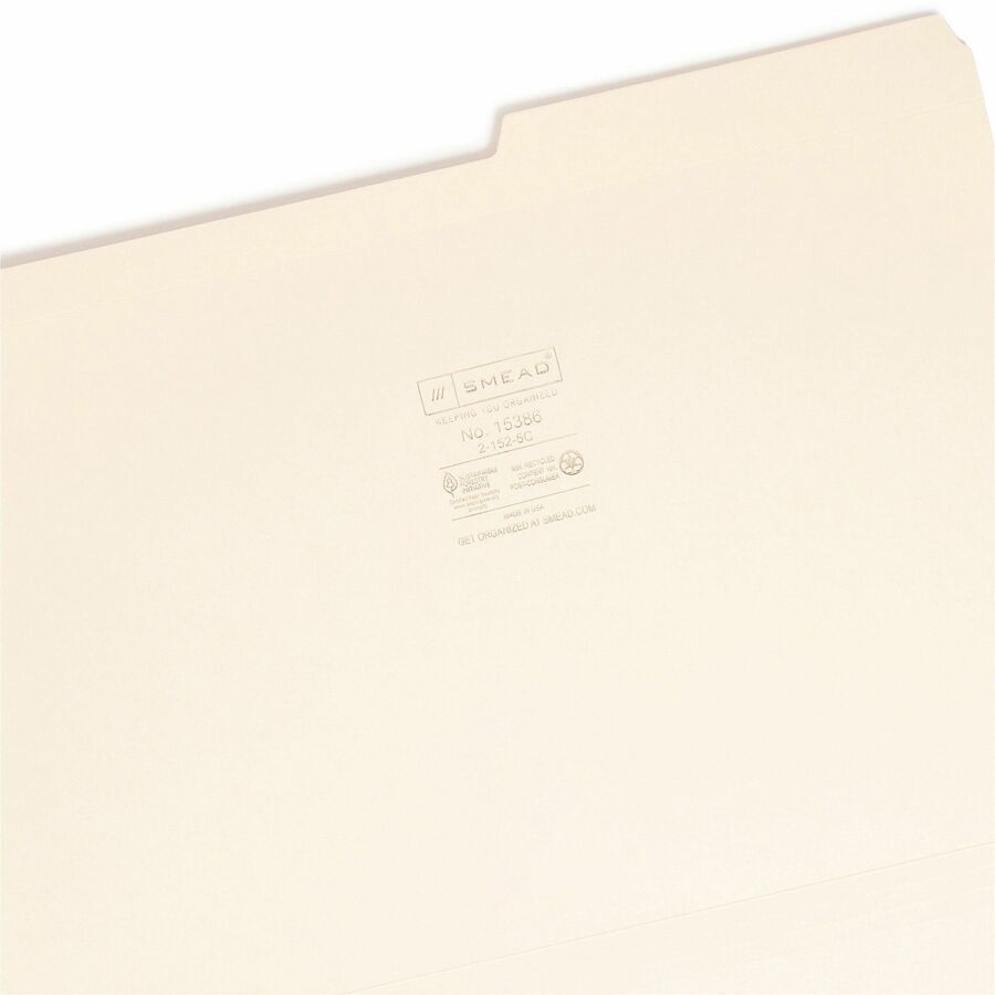 Reinforced Guide Height File Folders, 2/5-Cut Tabs: Right Position, Legal Size, 0.75" Expansion, Manila, 100/Box