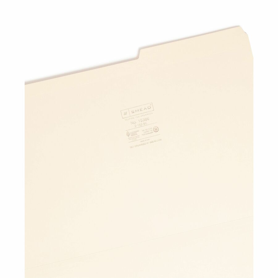 Reinforced Guide Height File Folders, 2/5-Cut Tabs: Right Position, Legal Size, 0.75" Expansion, Manila, 100/Box