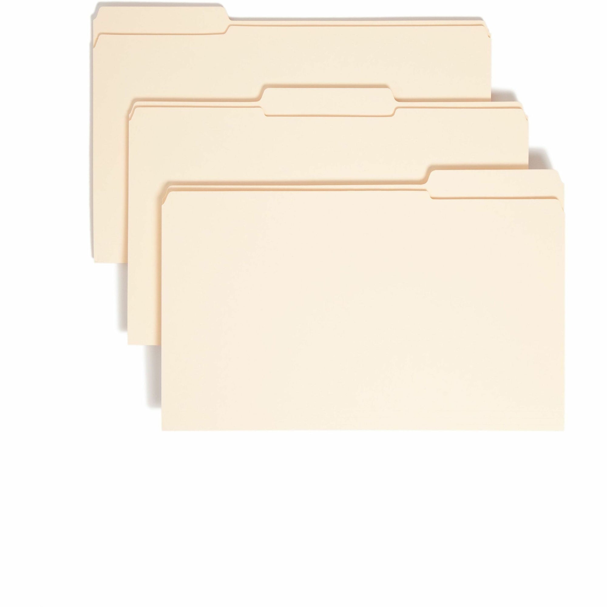 Reinforced Tab Manila File Folders, 1/3-Cut Tabs: Assorted, Legal Size, 0.75" Expansion, 14-pt Manila, 100/Box