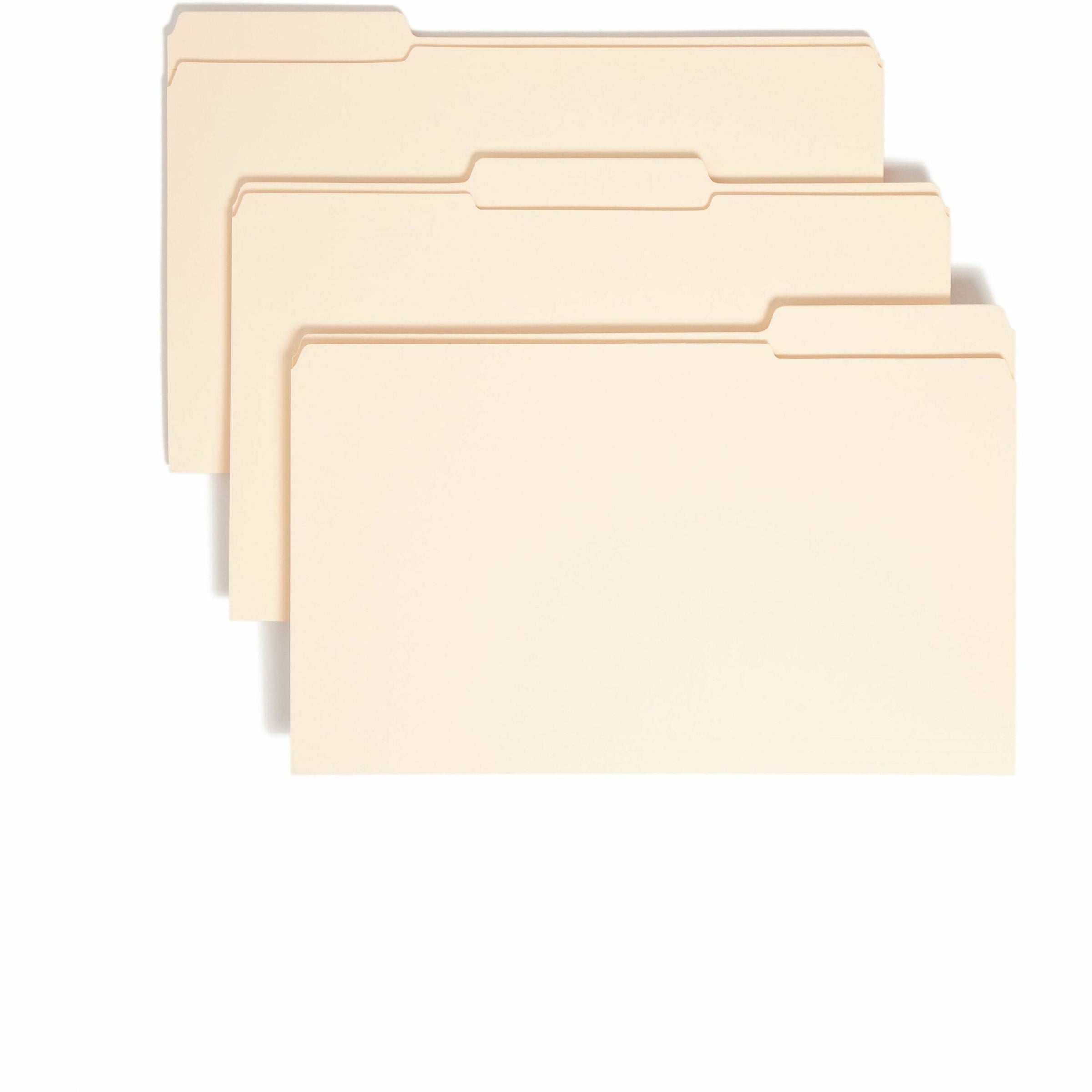 Reinforced Tab Manila File Folders, 1/3-Cut Tabs: Assorted, Legal Size, 0.75" Expansion, 14-pt Manila, 100/Box