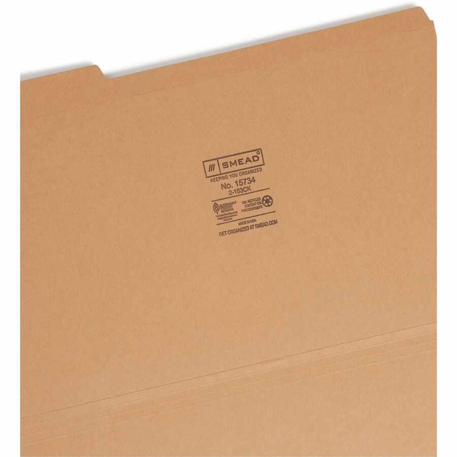 Heavyweight Kraft File Folder, 1/3-Cut Tabs: Assorted, Legal Size, 0.75" Expansion, 11-pt Kraft, Brown, 100/Box