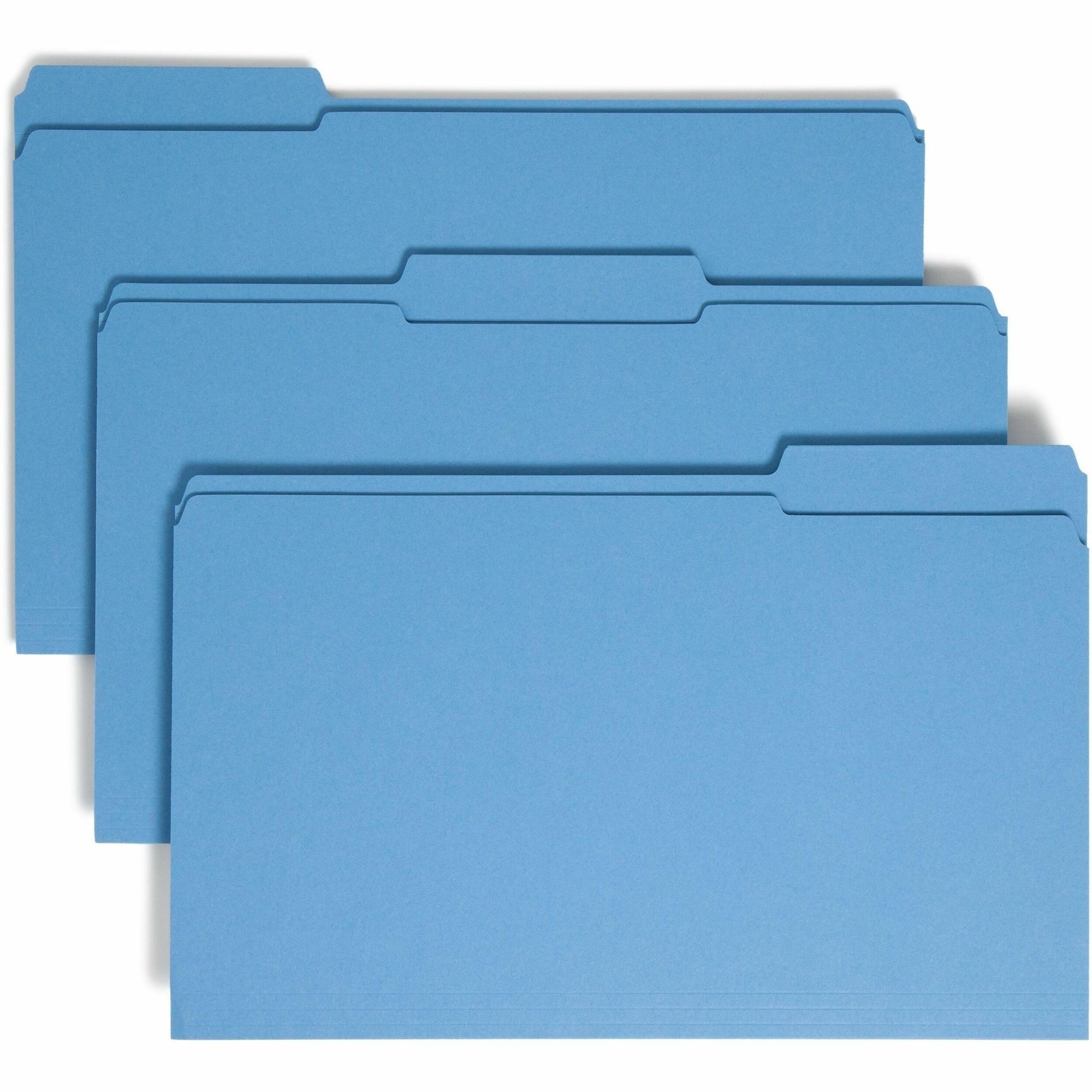 Reinforced Top Tab Colored File Folders, 1/3-Cut Tabs: Assorted, Legal Size, 0.75" Expansion, Blue, 100/Box