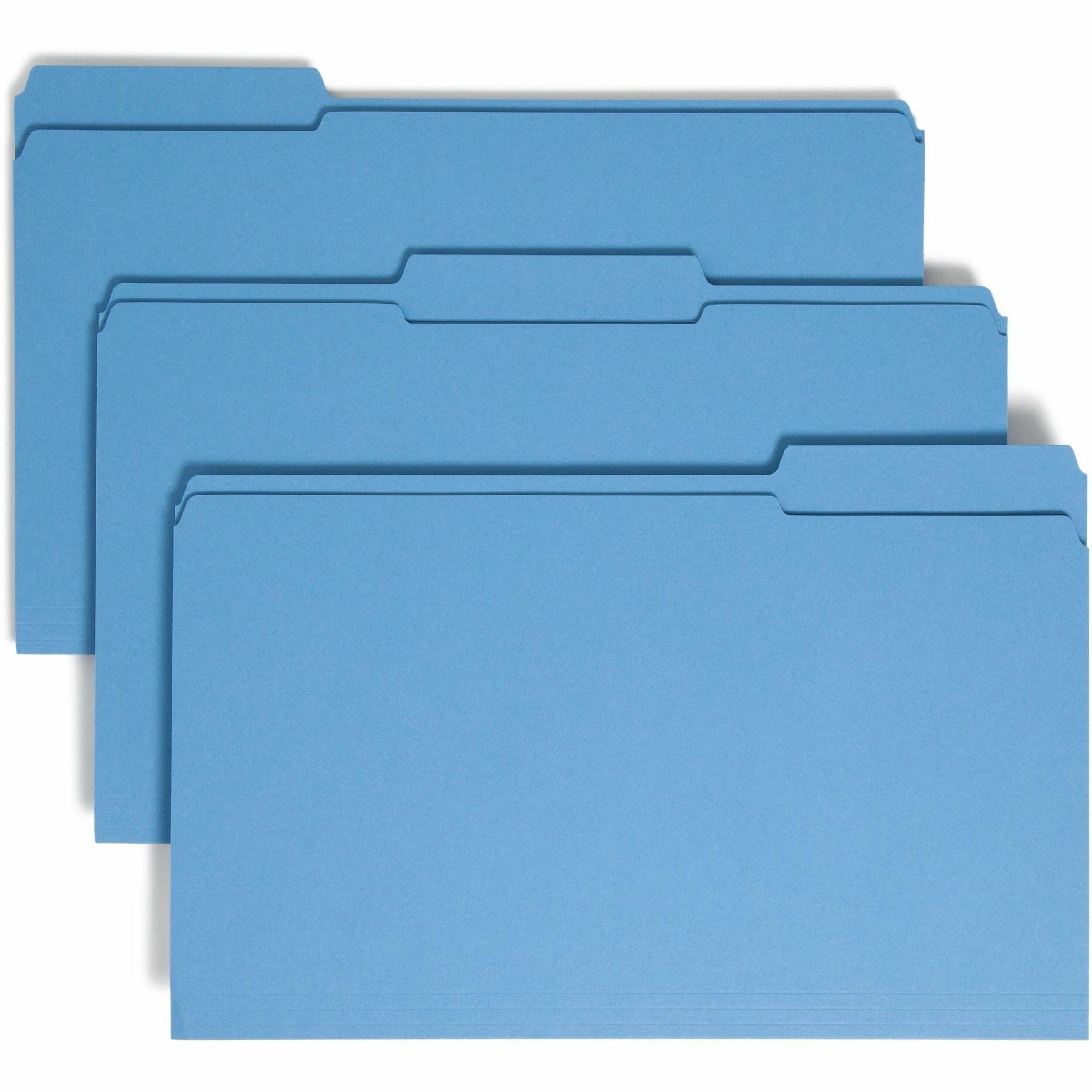 Reinforced Top Tab Colored File Folders, 1/3-Cut Tabs: Assorted, Legal Size, 0.75" Expansion, Blue, 100/Box