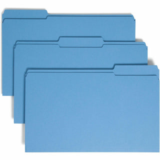 Reinforced Top Tab Colored File Folders, 1/3-Cut Tabs: Assorted, Legal Size, 0.75" Expansion, Blue, 100/Box