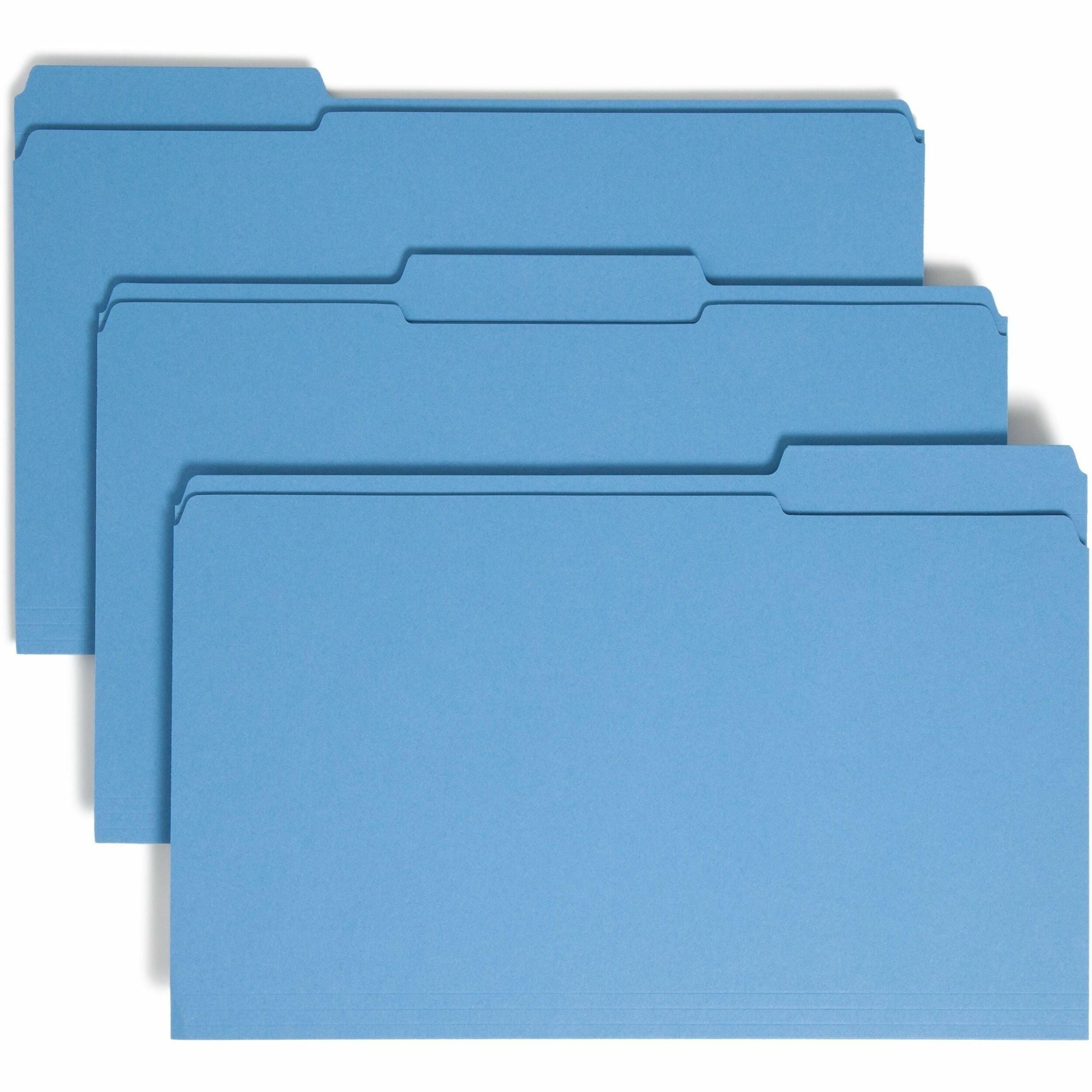 Reinforced Top Tab Colored File Folders, 1/3-Cut Tabs: Assorted, Legal Size, 0.75" Expansion, Blue, 100/Box