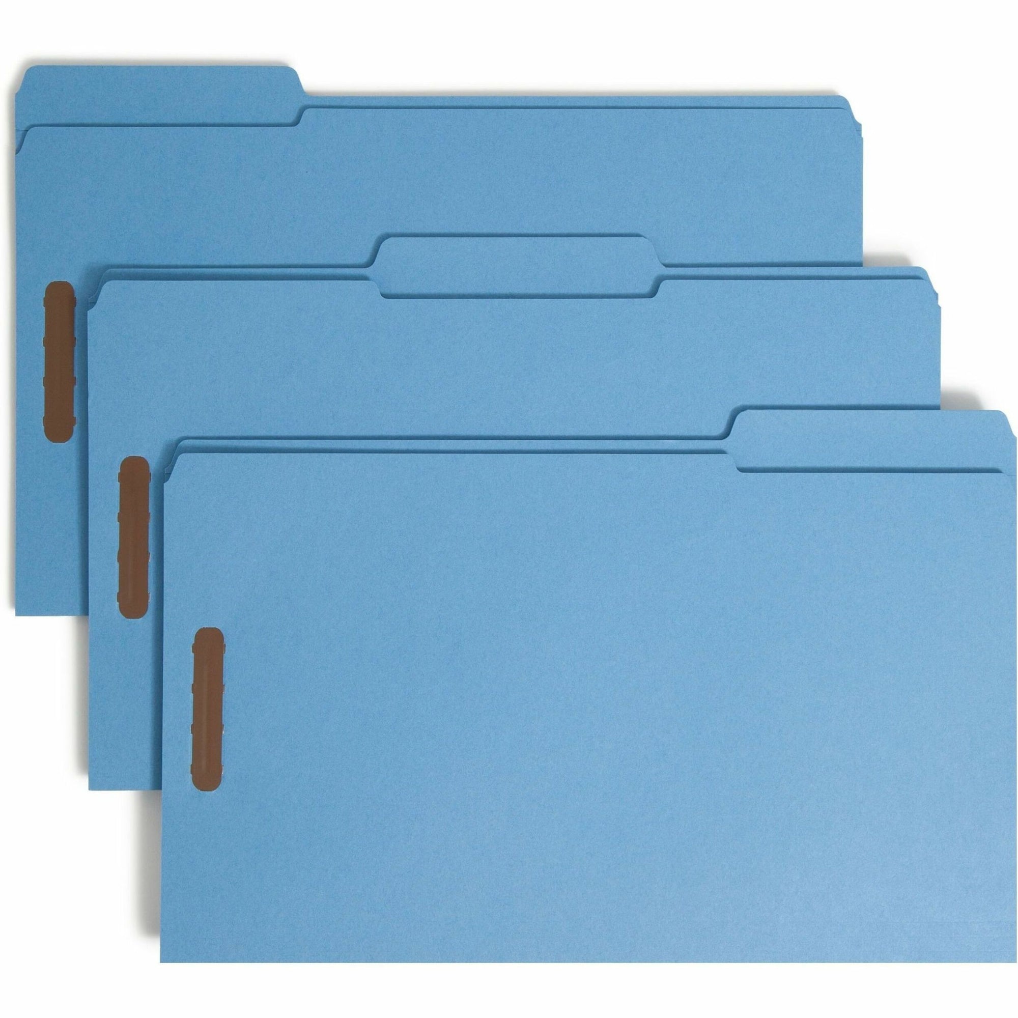 Top Tab Colored Fastener Folders, 0.75" Expansion, 2 Fasteners, Legal Size, Blue Exterior, 50/Box