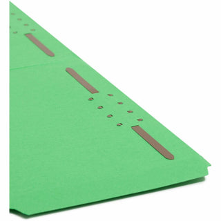 Top Tab Colored Fastener Folders, 0.75" Expansion, 2 Fasteners, Legal Size, Green Exterior, 50/Box
