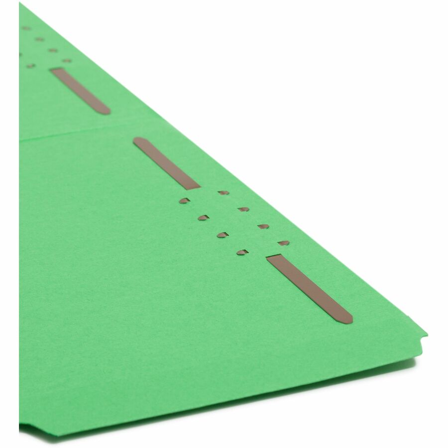 Top Tab Colored Fastener Folders, 0.75" Expansion, 2 Fasteners, Legal Size, Green Exterior, 50/Box