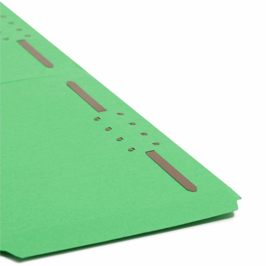 Top Tab Colored Fastener Folders, 0.75" Expansion, 2 Fasteners, Legal Size, Green Exterior, 50/Box