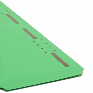 Top Tab Colored Fastener Folders, 0.75" Expansion, 2 Fasteners, Legal Size, Green Exterior, 50/Box