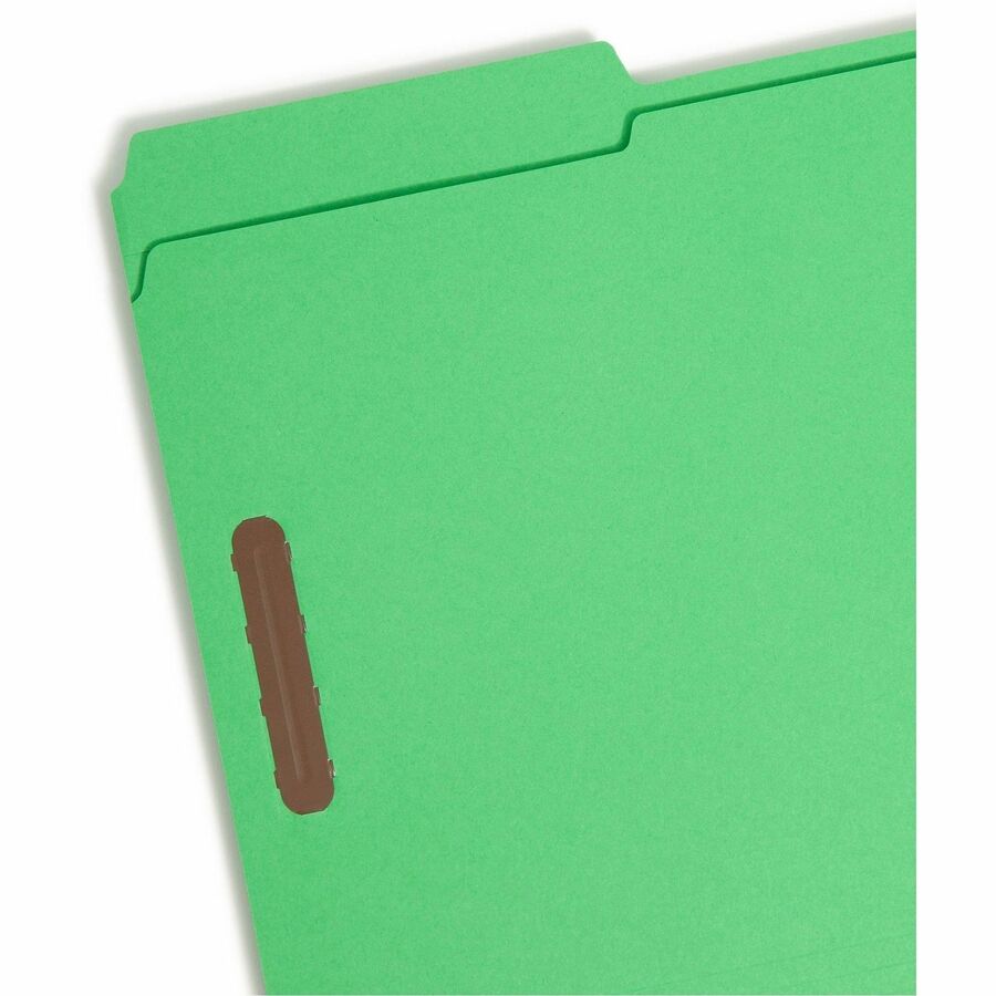 Top Tab Colored Fastener Folders, 0.75" Expansion, 2 Fasteners, Legal Size, Green Exterior, 50/Box