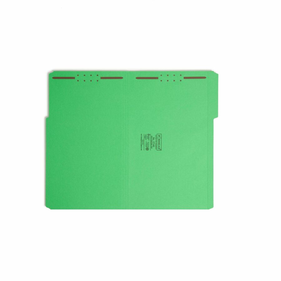 Top Tab Colored Fastener Folders, 0.75" Expansion, 2 Fasteners, Legal Size, Green Exterior, 50/Box