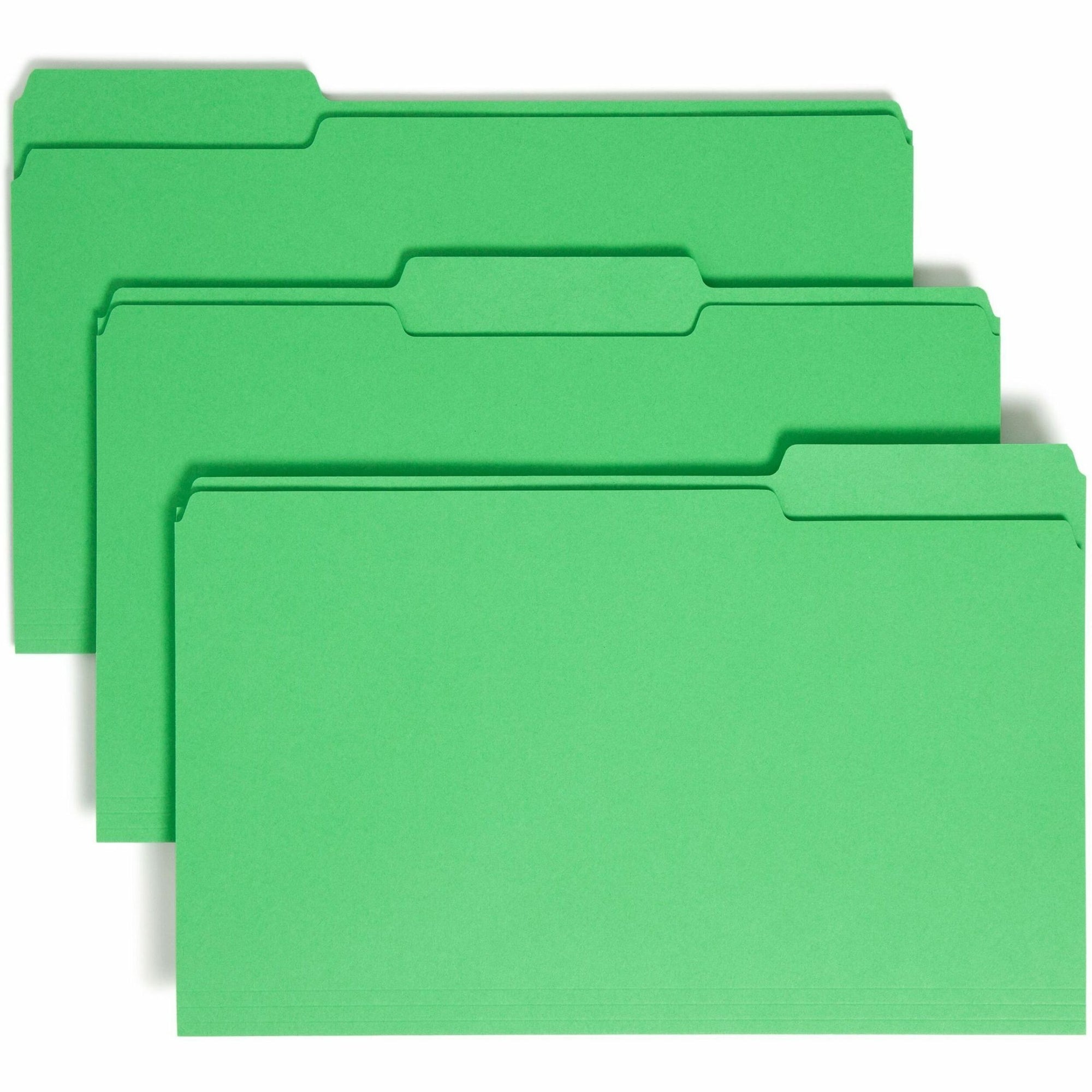 Colored File Folders, 1/3-Cut Tabs: Assorted, Legal Size, 0.75" Expansion, Green, 100/Box