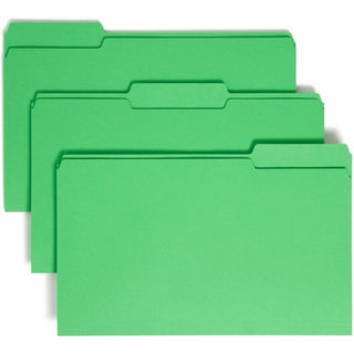 Colored File Folders, 1/3-Cut Tabs: Assorted, Legal Size, 0.75" Expansion, Green, 100/Box