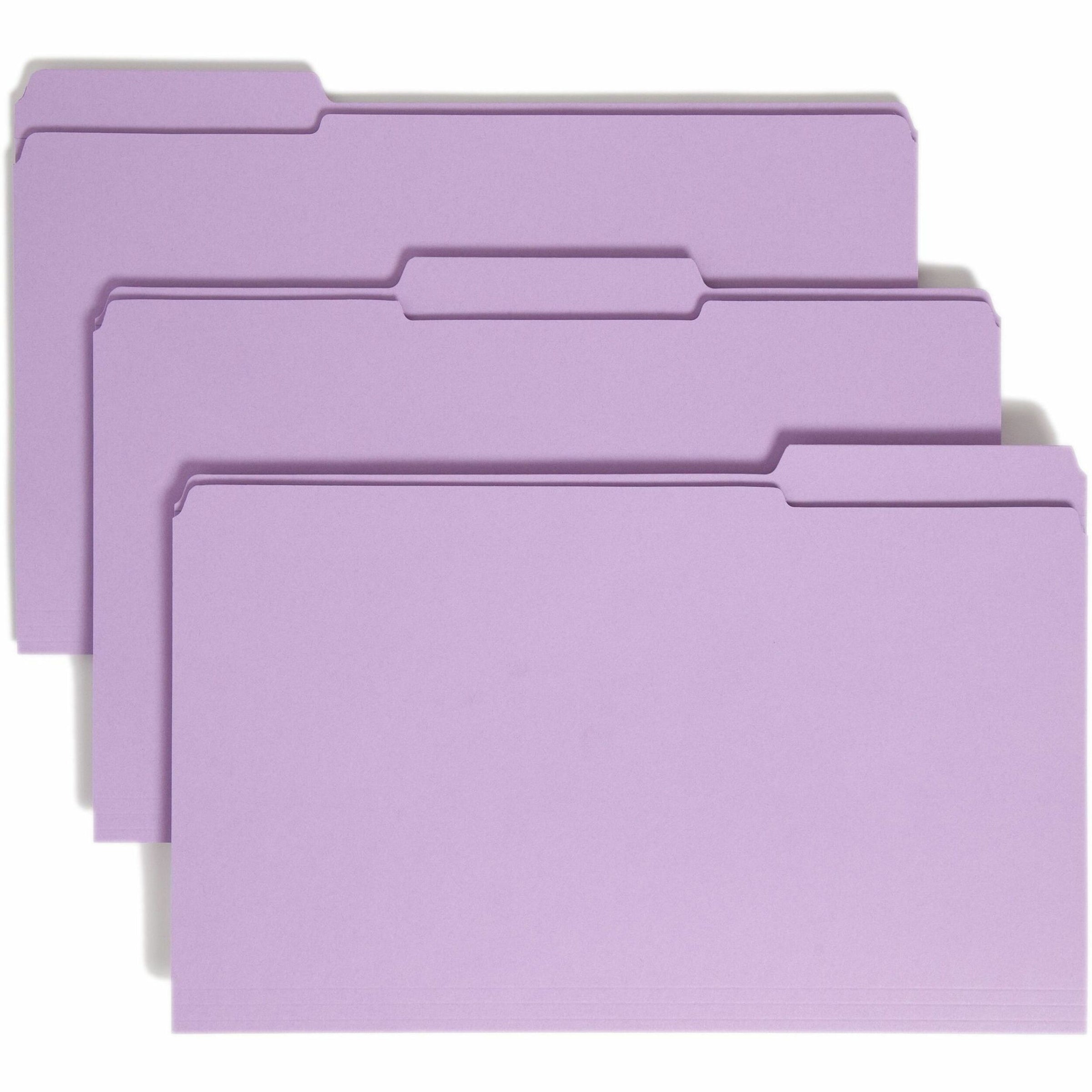 Reinforced Top Tab Colored File Folders, 1/3-Cut Tabs: Assorted, Legal Size, 0.75" Expansion, Lavender, 100/Box