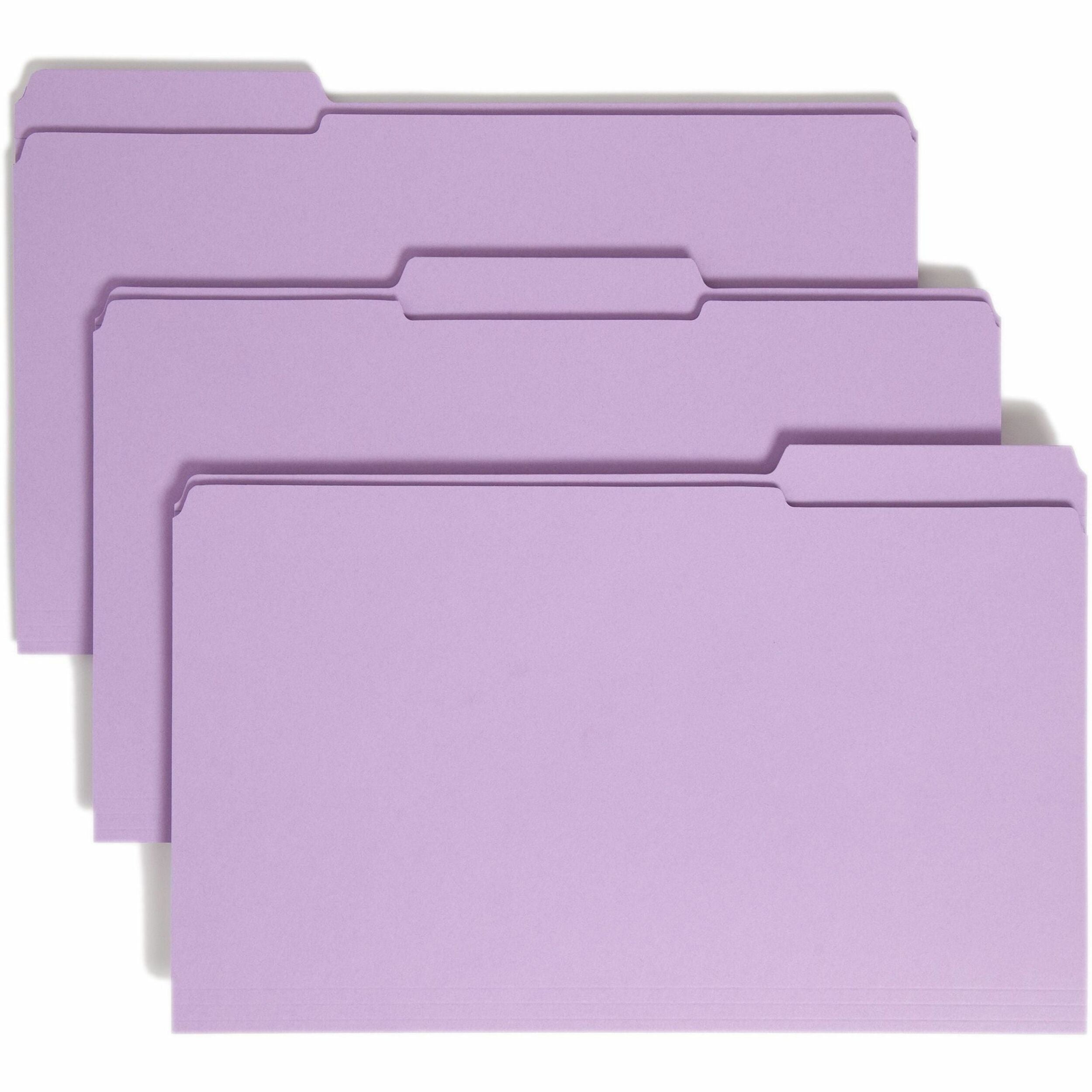 Reinforced Top Tab Colored File Folders, 1/3-Cut Tabs: Assorted, Legal Size, 0.75" Expansion, Lavender, 100/Box