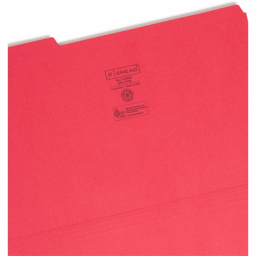 Reinforced Top Tab Colored File Folders, 1/3-Cut Tabs: Assorted, Legal Size, 0.75" Expansion, Red, 100/Box