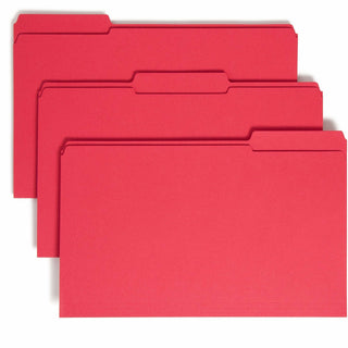 Reinforced Top Tab Colored File Folders, 1/3-Cut Tabs: Assorted, Legal Size, 0.75" Expansion, Red, 100/Box