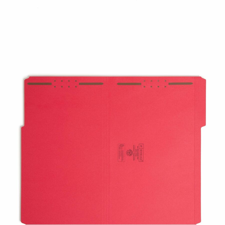 Top Tab Colored Fastener Folders, 0.75" Expansion, 2 Fasteners, Legal Size, Red Exterior, 50/Box