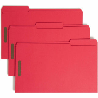 Top Tab Colored Fastener Folders, 0.75" Expansion, 2 Fasteners, Legal Size, Red Exterior, 50/Box