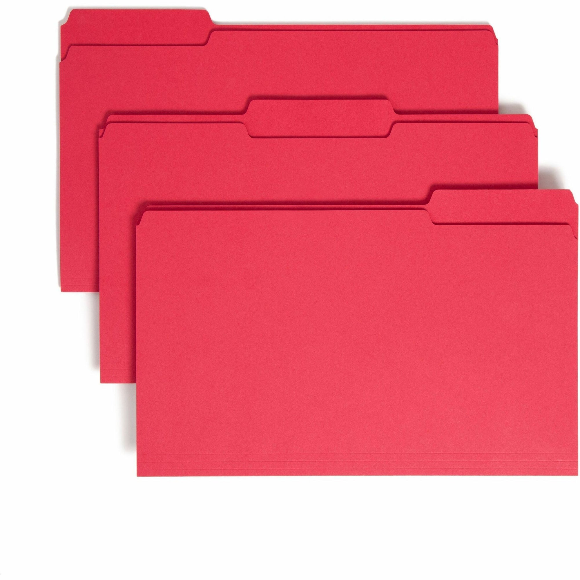Colored File Folders, 1/3-Cut Tabs: Assorted, Legal Size, 0.75" Expansion, Red, 100/Box