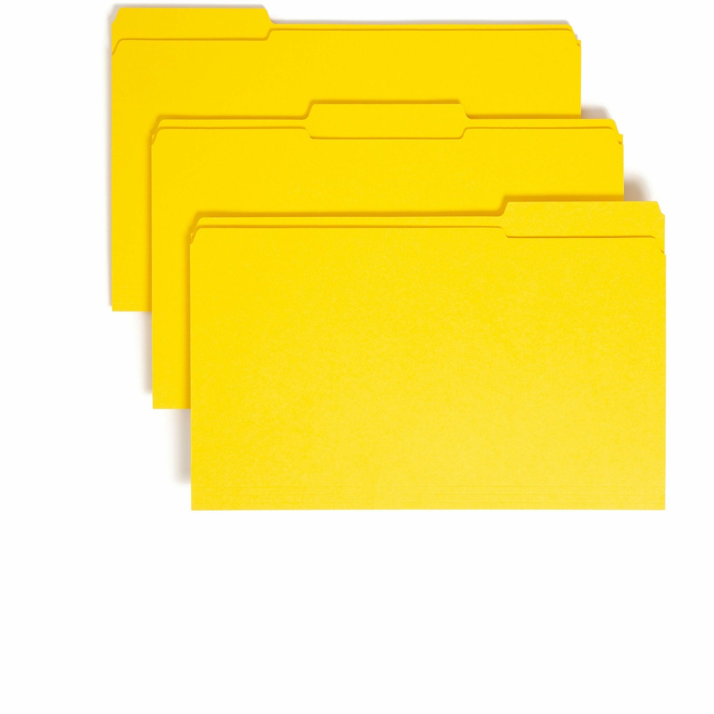 Reinforced Top Tab Colored File Folders, 1/3-Cut Tabs: Assorted, Legal Size, 0.75" Expansion, Yellow, 100/Box