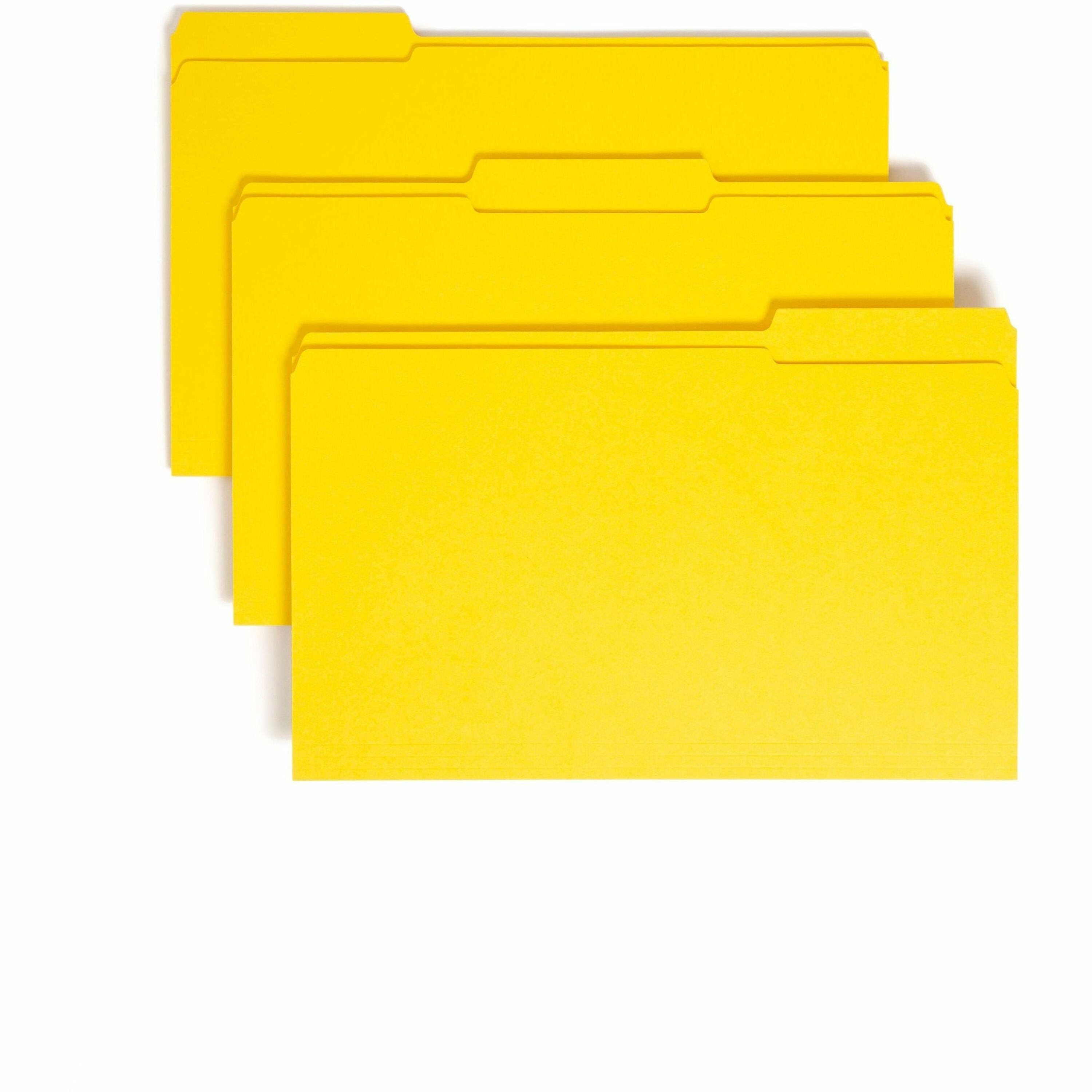 Reinforced Top Tab Colored File Folders, 1/3-Cut Tabs: Assorted, Legal Size, 0.75" Expansion, Yellow, 100/Box