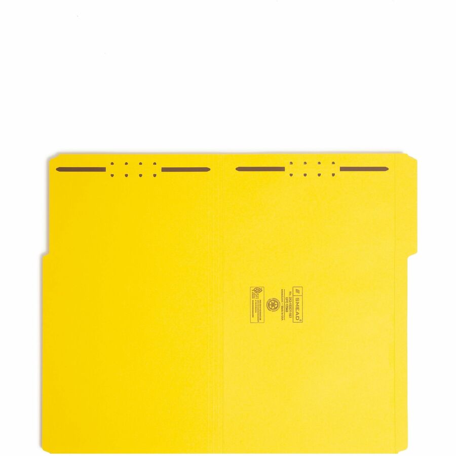 Top Tab Colored Fastener Folders, 0.75" Expansion, 2 Fasteners, Legal Size, Yellow Exterior, 50/Box