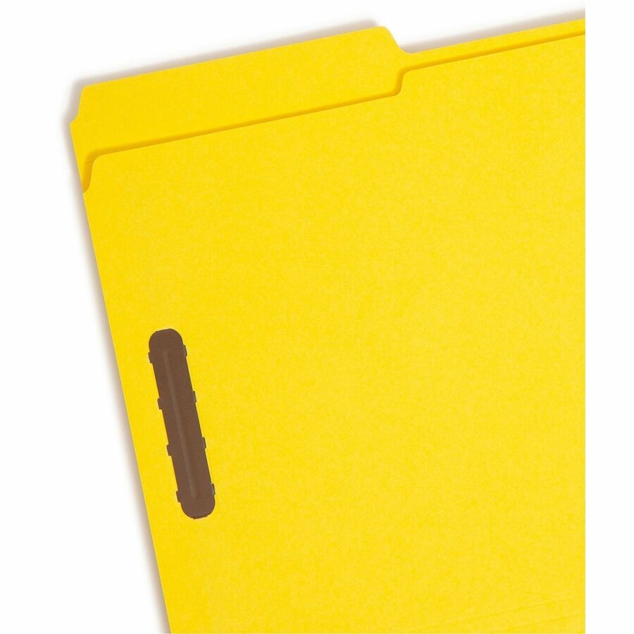 Top Tab Colored Fastener Folders, 0.75" Expansion, 2 Fasteners, Legal Size, Yellow Exterior, 50/Box