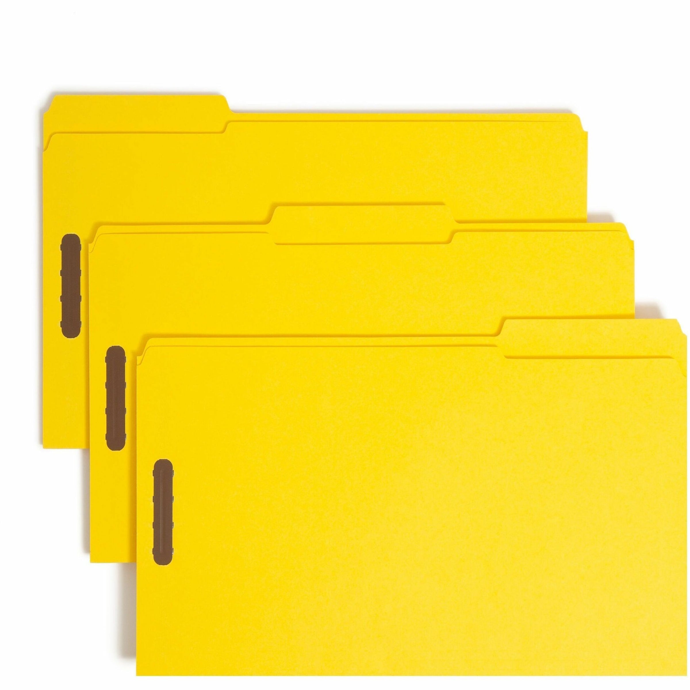 Top Tab Colored Fastener Folders, 0.75" Expansion, 2 Fasteners, Legal Size, Yellow Exterior, 50/Box
