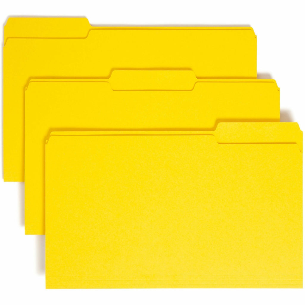 Colored File Folders, 1/3-Cut Tabs: Assorted, Legal Size, 0.75" Expansion, Yellow, 100/Box