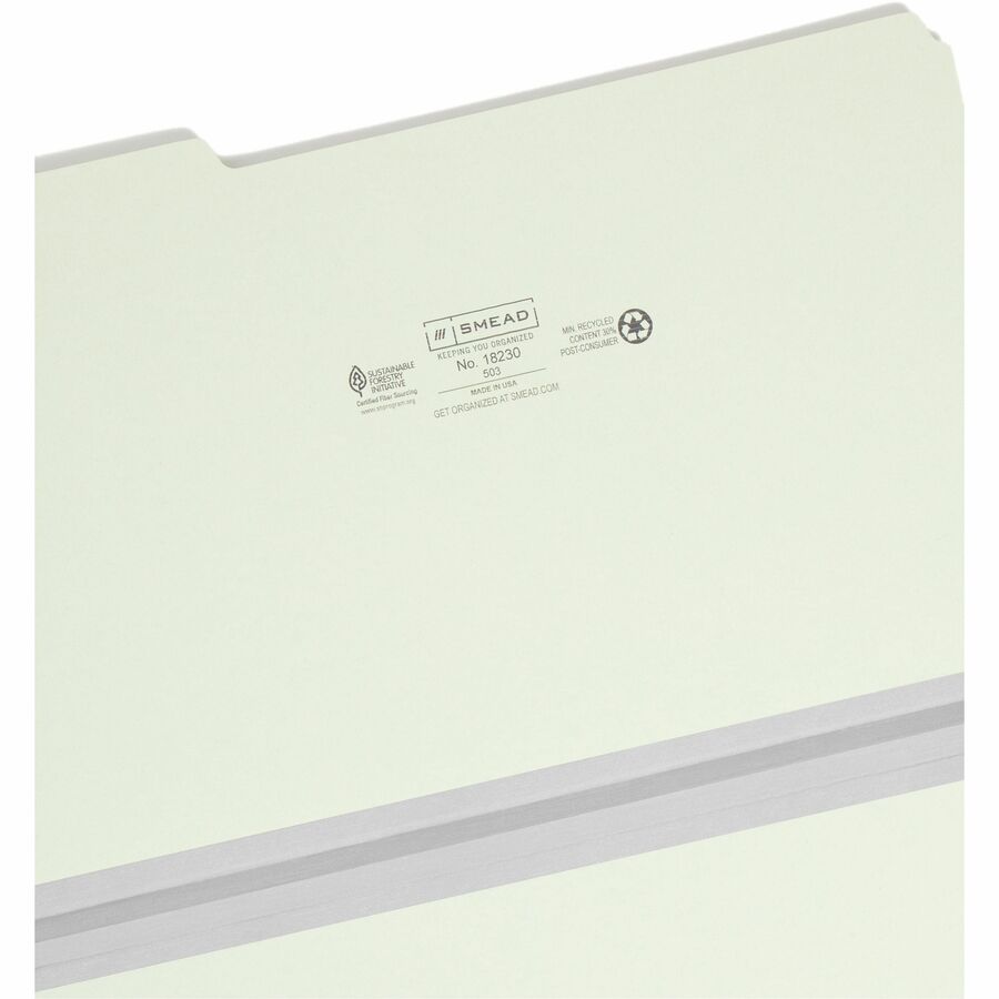 Expanding Recycled Heavy Pressboard Folders, 1/3-Cut Tabs: Assorted, Legal Size, 1" Expansion, Gray-Green, 25/Box