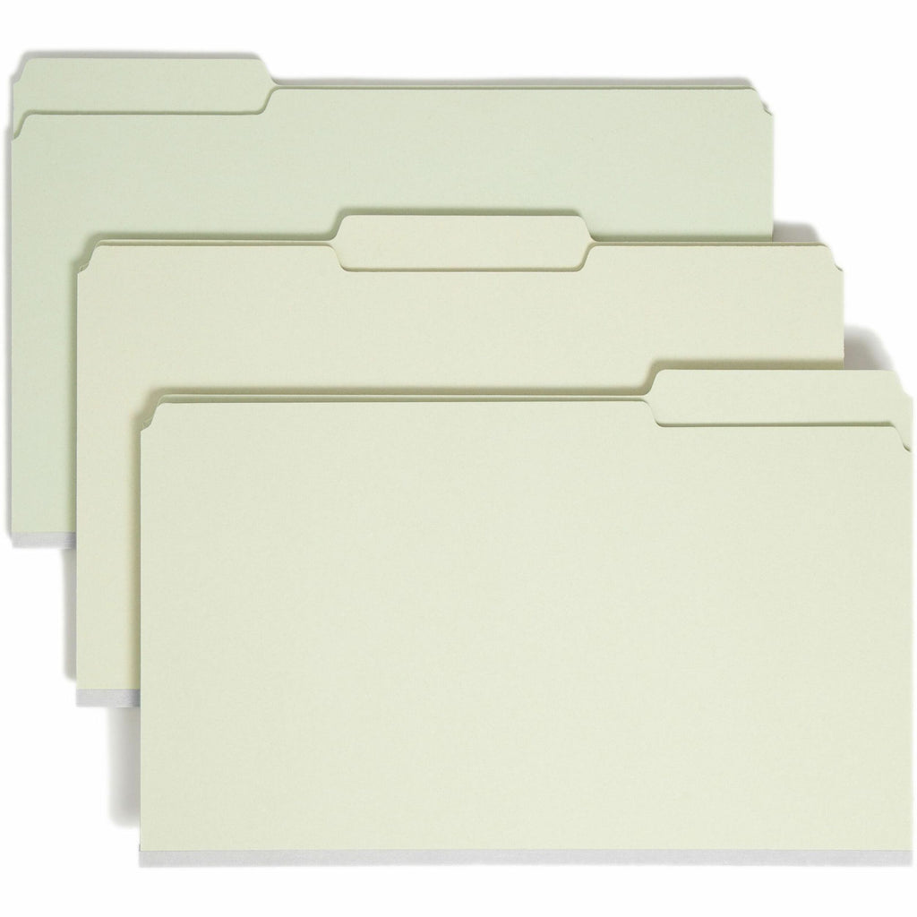 Expanding Recycled Heavy Pressboard Folders, 1/3-Cut Tabs: Assorted, Legal Size, 1" Expansion, Gray-Green, 25/Box