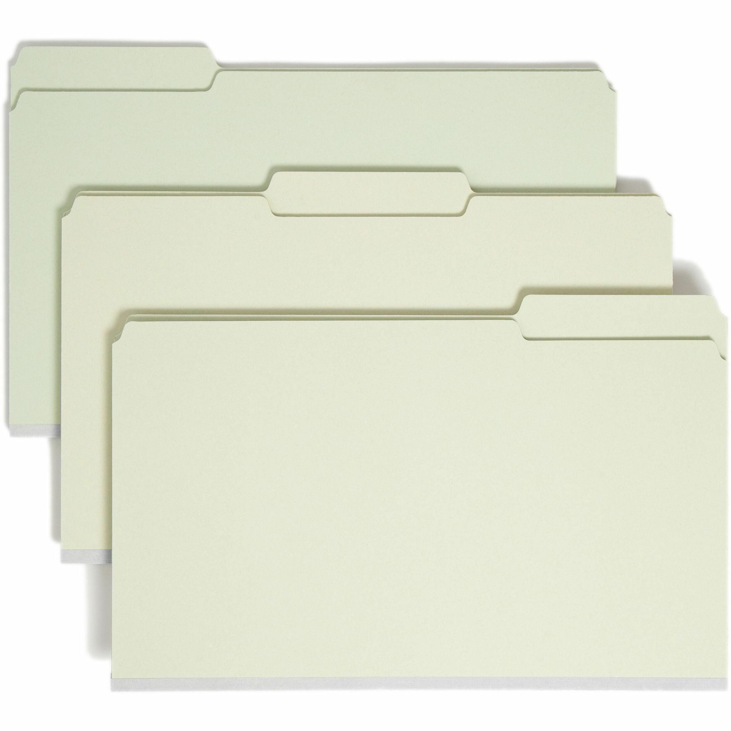 Expanding Recycled Heavy Pressboard Folders, 1/3-Cut Tabs: Assorted, Legal Size, 1" Expansion, Gray-Green, 25/Box