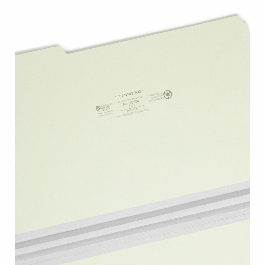 Expanding Recycled Heavy Pressboard Folders, 1/3-Cut Tabs: Assorted, Legal Size, 2" Expansion, Gray-Green, 25/Box