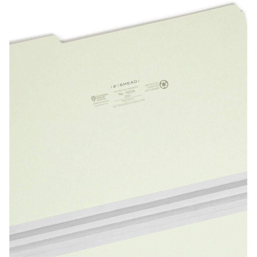 Expanding Recycled Heavy Pressboard Folders, 1/3-Cut Tabs: Assorted, Legal Size, 2" Expansion, Gray-Green, 25/Box