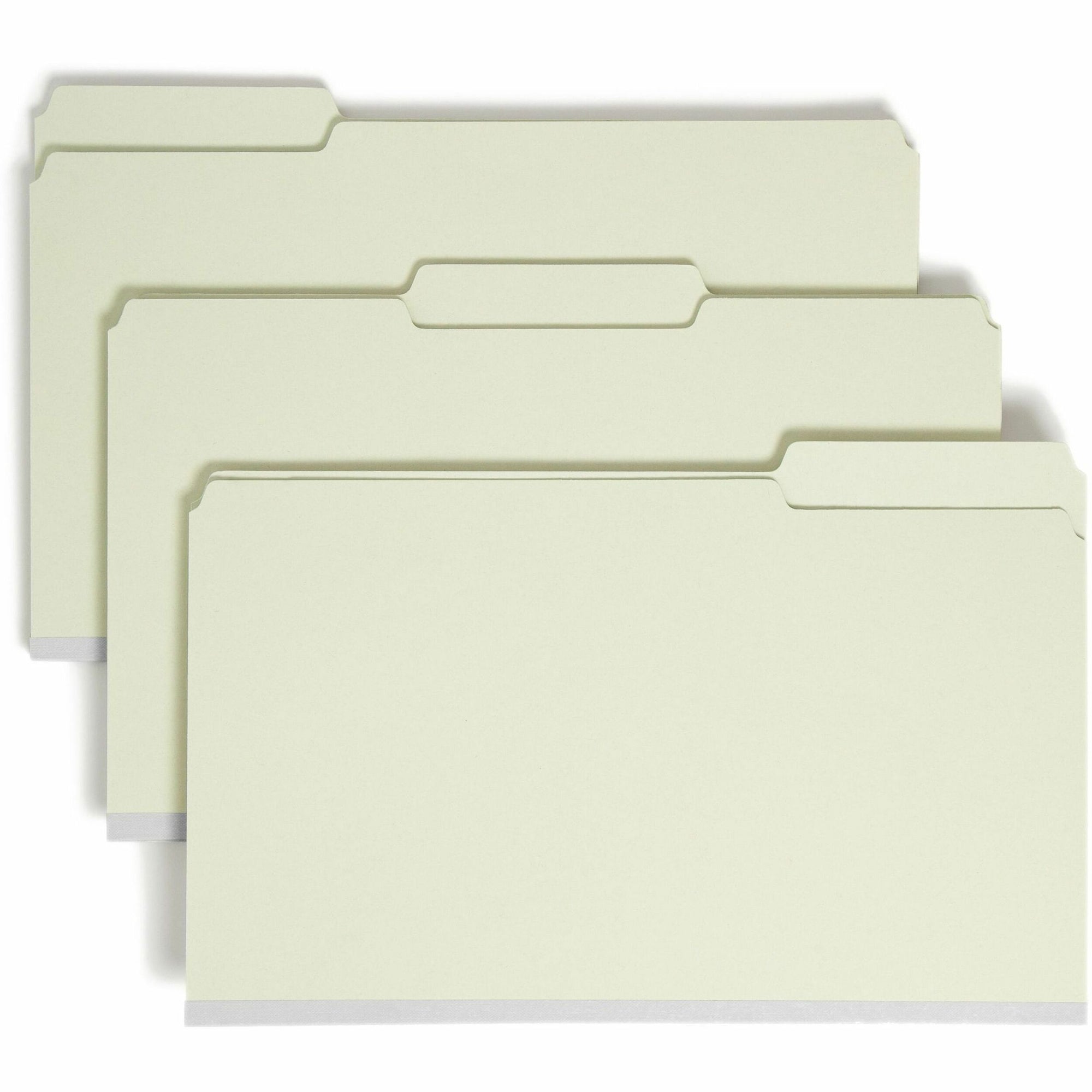 Expanding Recycled Heavy Pressboard Folders, 1/3-Cut Tabs: Assorted, Legal Size, 2" Expansion, Gray-Green, 25/Box